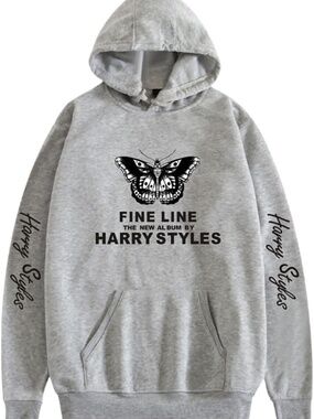 Like New [FINE LINE] Harry Styles Gray Album Butterfly Hoodie | Large Sweatshirt